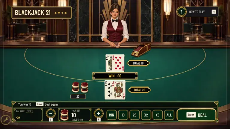 Blackjack 21 gameplay result screen