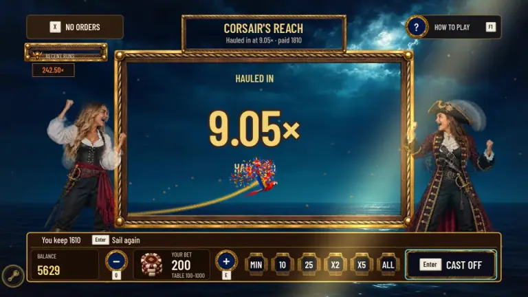 Corsair’s Reach gameplay result screen