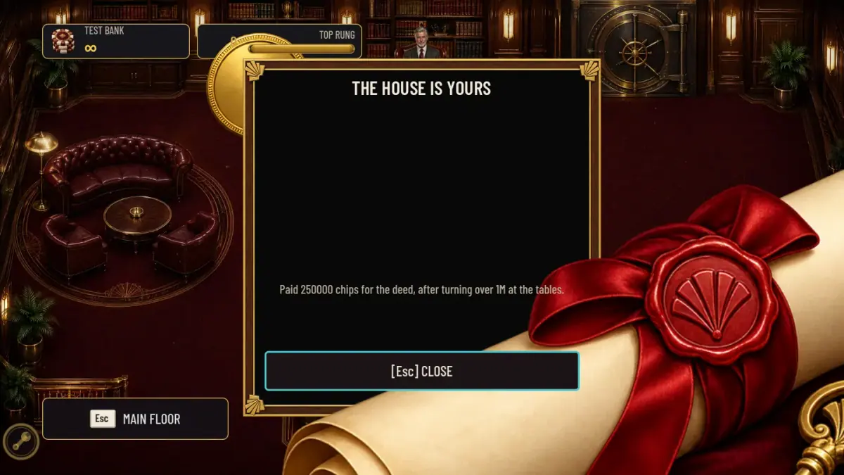 The player receiving the House Rules ownership deed at the end of the progression