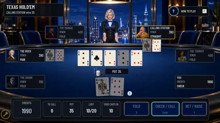 Texas Hold’em gameplay result screen