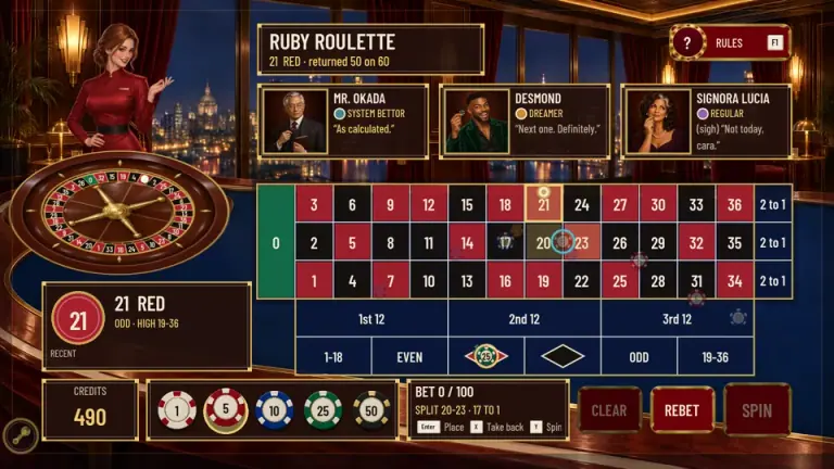 Ruby Roulette gameplay result screen